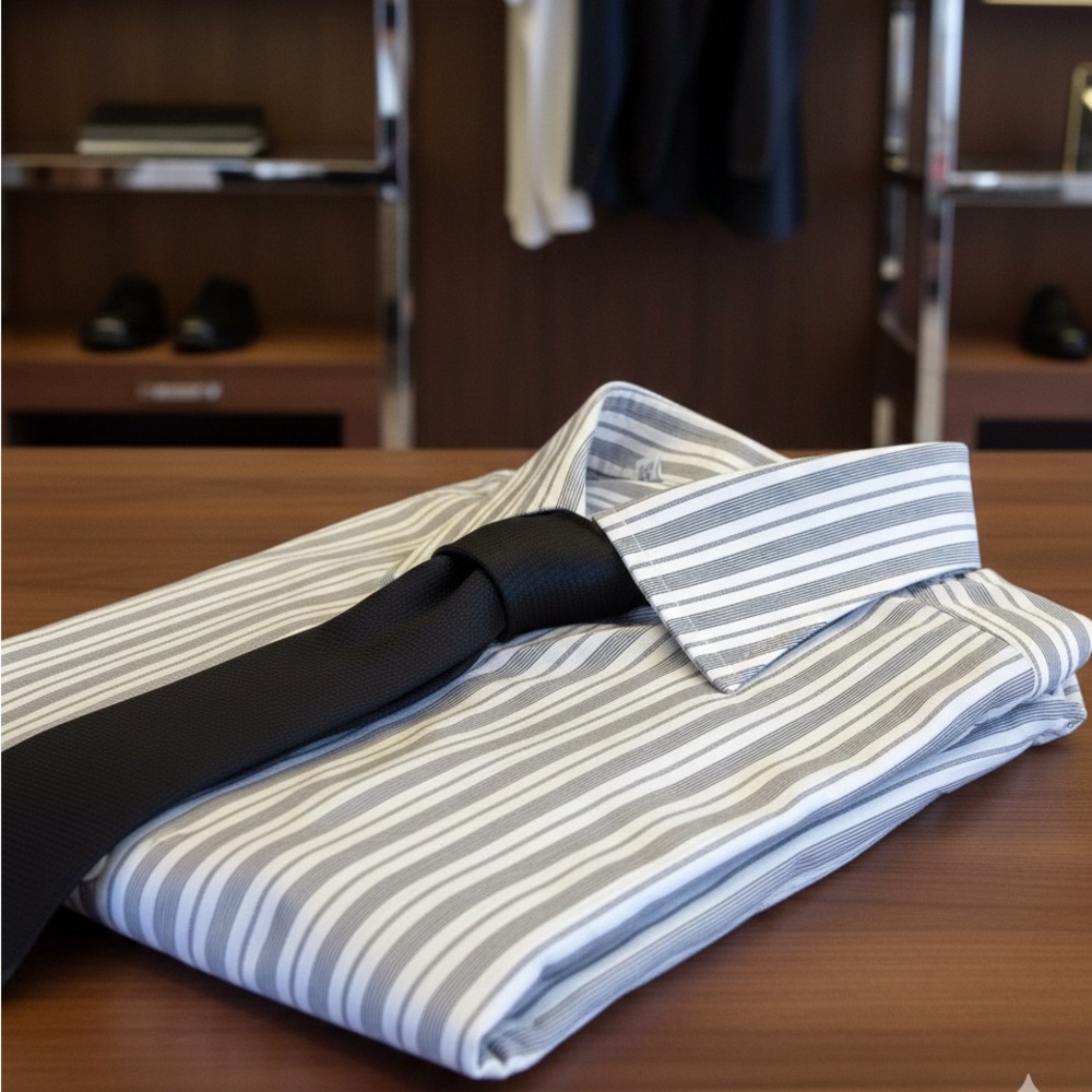 Ermenegildo Zegna Gray and White Striped Dress Shirt